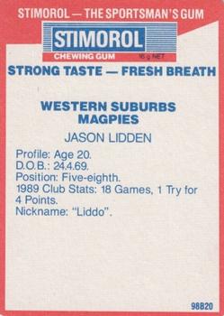 1990 Stimorol NRL #144 Jason Lidden Back